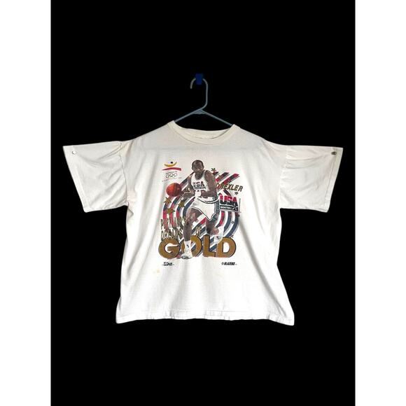 Vintage Clyde Drexler 90s 1992 USA Olympic USA Basketball Dream Team T-Shirt XL - Picture 2 of 14